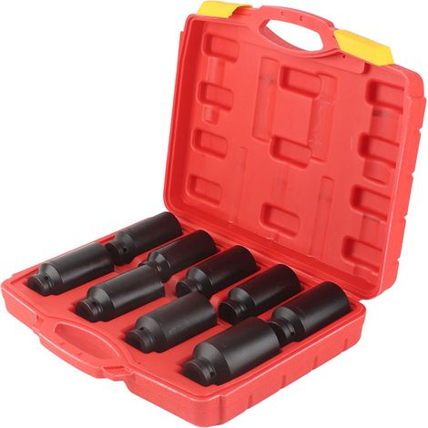 Lot de 9 douilles à choc 1/2" pour écrous de moyeu, tailles 29-38 mm, hexagonale, acier chromé, usage automobile (1/5)