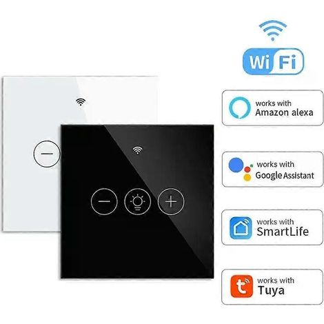 Interrupteur variateur intelligent Tuya WiFi EU/US, sans fil, tactile, compatible avec l'application Smart Life et Google Home. Commande vocale. Compatible avec Alexa et Google Home. (1/4)