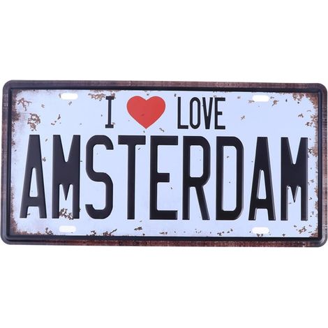 Plaque décorative vintage en métal pour bar, musique, maison, café, décoration murale pour café, cadeau (I Love Amsterdam)
