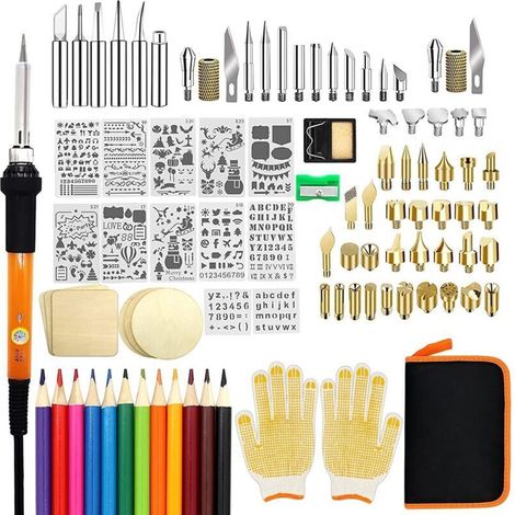 Set per pirografia, set da 110 pezzi con temperatura regolabile da 200 a 420 °C, strumento professionale per pirografia per goffratura, intaglio e saldatura.