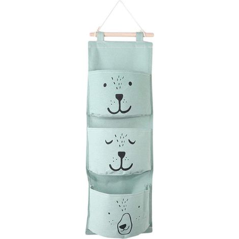 Poche murale avec trois compartiments rangeur suspendu pour chambre d enfant et salon motif ours pour organiser petits objets et jouets (1/5)