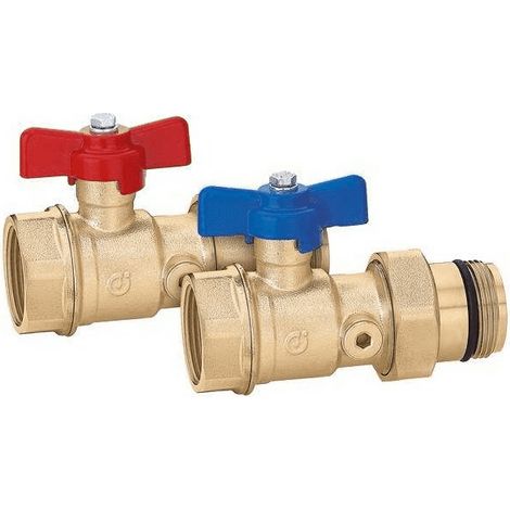Coppia valvole di intercettazione a sfera. Con attacco termometro. Attacco 1 1/4"F Caleffi 391077S1  1 1/4"F (1/2)