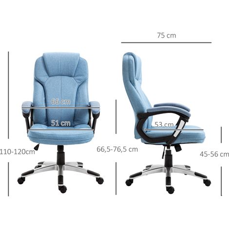 Fauteuil de bureau ergonomique bleu ciel, assise en lin, dossier réglable en hauteur, dimensions 66x75x110-120 cm, idéal pour le travail et le confort au quotidien. (1/5)