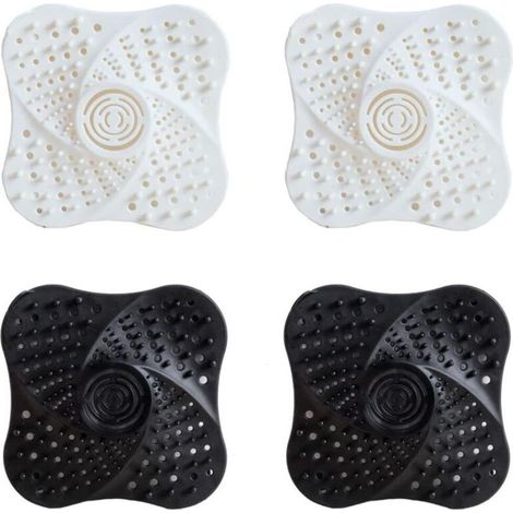 Lot de 4 bouchons de siphon de sol anti-odeurs en silicone blanc et noir, filtres à cheveux pour douche, bouchons de siphon et d'évier (1/4)