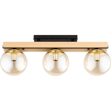Plafonnier scandinave en bois et verre 3 lumières E14 10W DEMIRA Alfa (1/2)