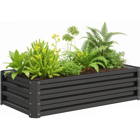 Jardinière rectangulaire surélevée en acier galvanisé pour la culture des plantes Fleurs Herbe 120x60x30, 5 cm Gris