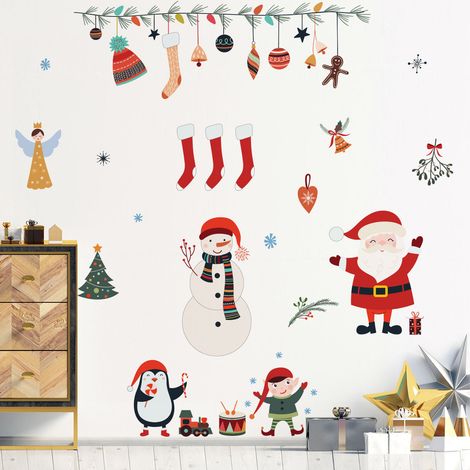 Sticker Noël père noël et éléments de noël - Autocollants stickers adhésifs noël - décoration fêtes - 30x40cm (1/5)