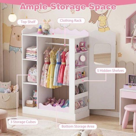Rangement déguisements enfant avec miroir, penderie et étagères, grande capacité pour chambre enfant (1/5)