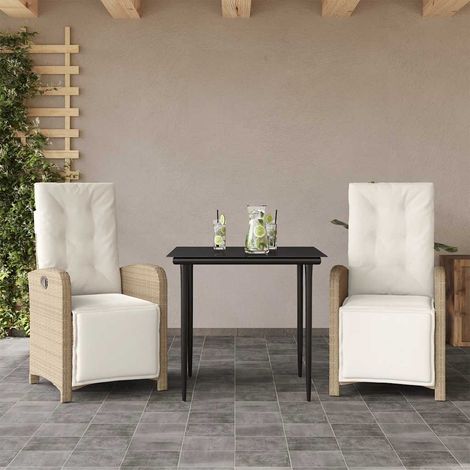 Ensemble de bistro 3 pcs-Salon de jardin bistro avec coussins beige résine tressée 884894 (1/5)