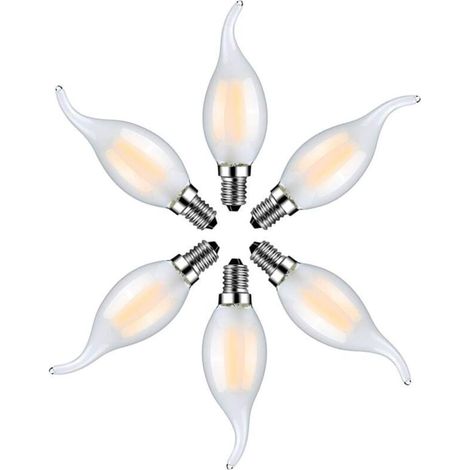 6er-Set E14 4W Warmweiße 2700K LED-Flammenlampen – Glühkerzenlampen für Kronleuchter – Mattglas – Crezuo (1/4)