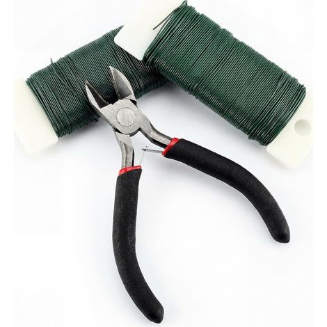 Lot de 2 fils de fleuriste verts pour la fabrication de couronnes, 0,7 mm x 35 m pour fabrication de couronnes, arrangements floraux, couronnes de Noël, fournitures florales + 1 pince (1/5)
