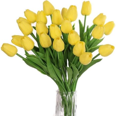 20pcs Tulipes artificielles en Latex Bouquet Fleurs Artificielles Toucher réel Bouquets à Faire soi-même - (1/4)