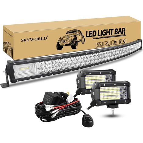 Barre Led Incurvée 127 cm 648W avec Flood Feux Led et 12V Câblage Longue Portée Barres Lumineuses, 2 Pcs 13 cm 135W Phare de travail pour Offroad Voiture Véhicule Camion Tracteur Quad Bateau (1/5)