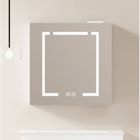 Meuble miroir LED 60x14x60 cm en MDF et verre blanc, avec rangement pour salle de bain FloraGrace (1/5)