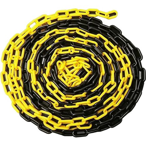 Chaîne de signalisation en plastique Jaune et noir,Chaîne de barrière plastique de 6 mm D'épaisseur,avec 2 crochets,pour la sécurité d'avertissement, de parking, de construction, de surfaces (1/5)