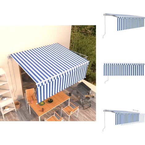 Markisen - Living Markise Automatisch Einziehbar mit Volant 4,5x3 m Blau und Weiß (1/5)