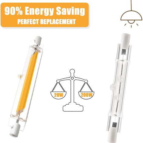 Lampadine LED R7S 118mm 20W dimmerabili, lampadine LED R7S COB a doppia estremità, bianco caldo 3000K, 2000LM, equivalenti a lampade alogene R7S da 200W, illuminazione a 360°, confezione da 2 (1/4)
