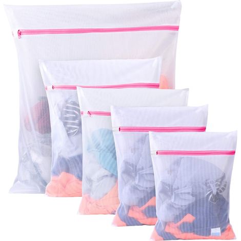 Filets à linge, sacs à linge pour machine à laver, lot de 5. Sac à linge en filet résistant avec fermeture éclair, idéal pour le linge délicat, les sous-vêtements, les articles fragiles et les chausse (1/5)