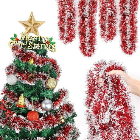 6pcs Guirlande de Noël Rouge (2M), Guirlande Sapin de Noel, Décoration Sapin de Noël, Guirlande Noel Sapin, Guirlande Tinsel Métallique pour Décoration Cheminée Fenêtre Escaliers Mur (1/4)