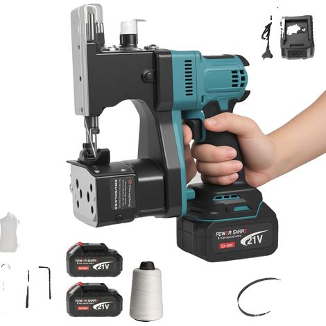 Máquina de coser para bolsas, velocidad de 12000 rpm, corte automático y manual, con 2 baterías. (1/2)