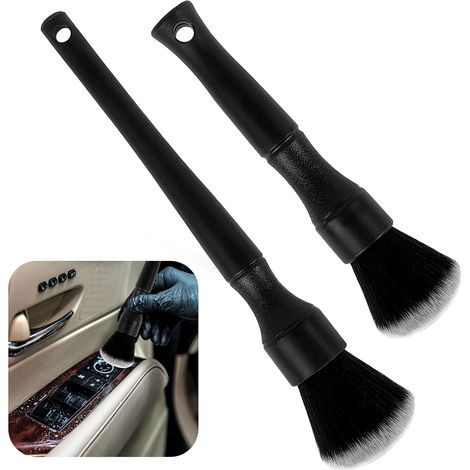 2-teiliges Autopflege-Bürstenset, Reinigungsbürste, schwarze Autoreinigungsbürsten, Detailbürste für Armaturenbrett, Innenraum, Lüftungsschlitze und Leder (24 cm + 17 cm) (1/5)