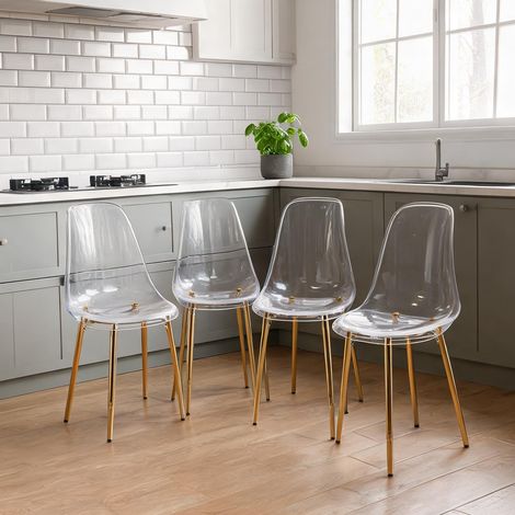 Lot de 4 chaises transparentes design avec pieds en métal doré (1/5)