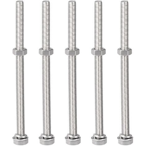 QORVA-Lot de 5 vis à tête hexagonale M8 x 130 mm, écrous, rondelles plates et de verrouillage, boulons hexagonaux entièrement filetés en acier inoxydable 304