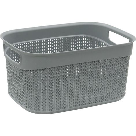 Knit Design Loop Plastic Storage Basket, Grey (1/4)