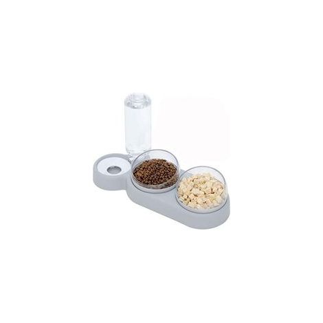 Lot de 1 Double Gamelle Chat Surélevée - Inclinable 15° - Anti-Vomissements - Stockage D'eau Automatique - Chats et Chiots (Grise)