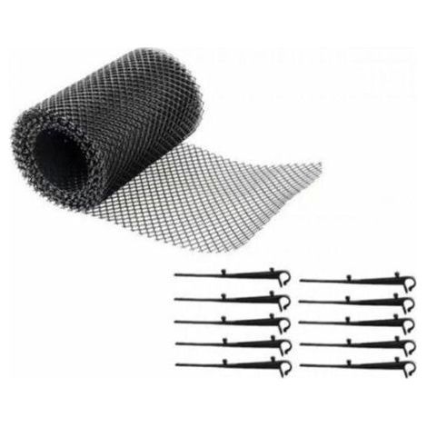 Grilles de Protection de Gouttire durable en PP,Protge Toiture et Protection contre Feuille+PLUS 10 Crochets de fixation+16cm de largeur+6m de longeur,Protective grids for gutters Noir (1/5)