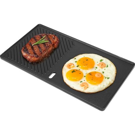 Plaque de cuisson pour barbecue 43,5 cm x 23,5 cm 1 paquet pour 2 brûleurs EMAILLEE Triton, plaque de cuisson en fonte pour plaque de cuisson pour barbecue à gaz, 2 utilisations (1/5)