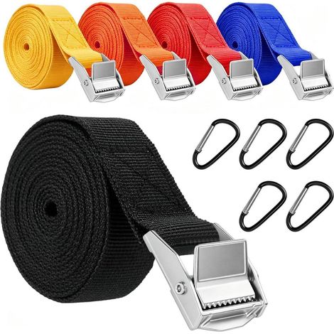 5x Spanngurte 25mm x 1.5m mit Karabinerhaken, Zurrgurte für Auto, Camping