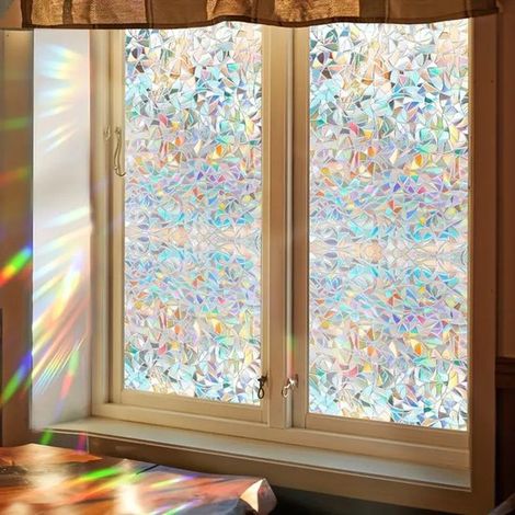 Film pour vitres effet vitrail - Style fragments arc-en-ciel - Film statique pour vitres - Film isolant thermique pour balcons - Multicolore - PVC - 45 × 300 cm (1/5)
