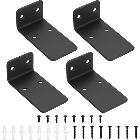 4 Pièces Equerre Etagere Murale, 90mm Support Etagere Murale , Supports d'étagères Flottants a L, Equerre Metal Noir, Support étagère Murale Fixation Etagere Invisible pour Étagères (1/5)