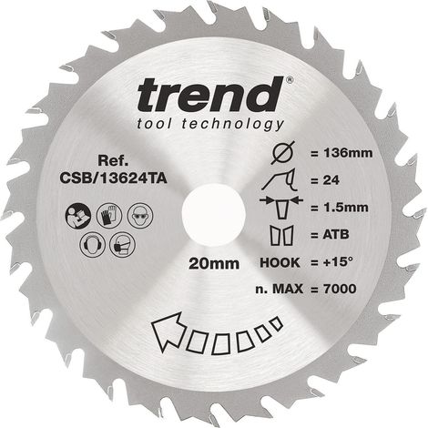 Lame de scie circulaire sans fil bois 136 mm, 24 dents TCT, 20 mm (1/5)