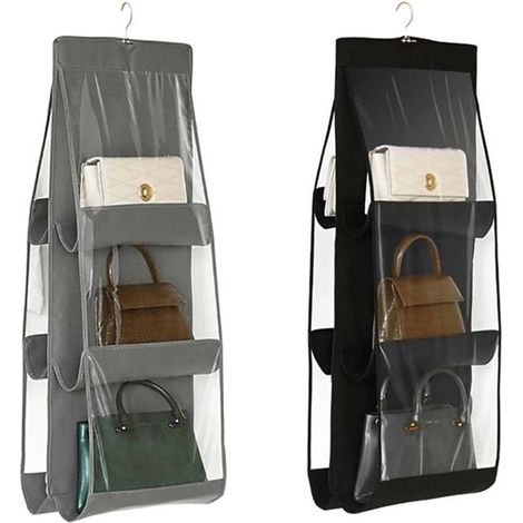 Organisateur de sacs à main - 36 x 85 cm - Noir, Gris - Support pour sacs - Organisateur de sacs suspendu - Peut contenir 6 sacs à main - Lot de 2 (1/4)