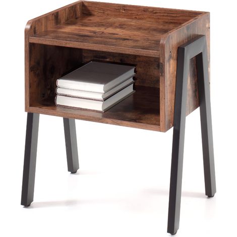 Table d'appoint, Table de Chevet, Table de Nuit, empilable, avec Compartiment de Rangement Ouvert, Pieds en Acier, Style Industriel, Marron Rustique et Noir (1/5)