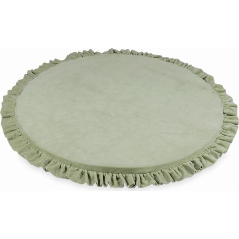 Tappeto da gioco per bambini, rotondo, 100 cm, con volant, in velluto morbido color menta chiaro.