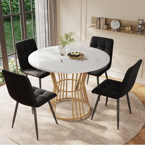 Mesa comedor redonda con efecto mármol y base metálica moderna OKMYHOME (1/5)