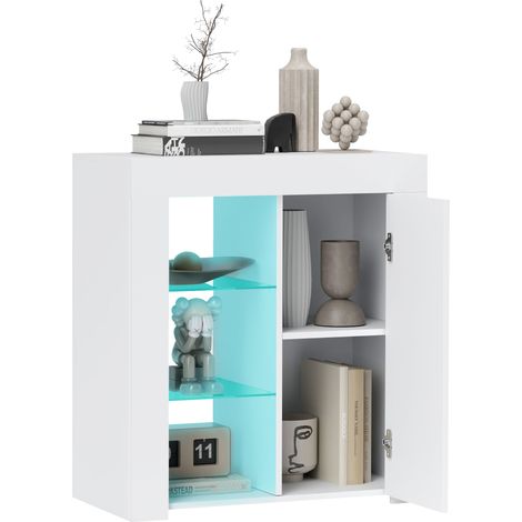 Mobile Contenitore a LED con 3 Ripiani Aperti e Armadietto a 2 Livelli, in Legno e Vetro, 75x40.1x83 cm, Bianco