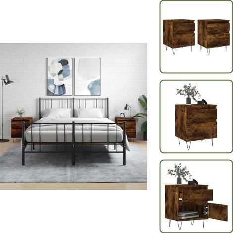 Comodino in legno multistrato - vidaXL Comodini 2pz Rovere Fumo 40x35x50 cm in Legno Multistrato - Comodino con piano decorativo