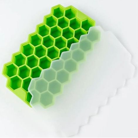 Moule à glaçons - Ruche - Cubes hexagonaux - Moule pour 37 glaçons - Couvercle inclus - Été - Vert