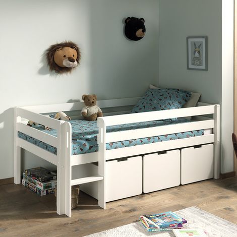 Cama de media altura 90x200 con somier y cajones Vipack Pino Blanco (1/4)