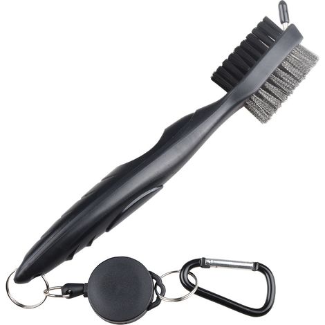 BEBUSINGOTO Cepillo de doble cara de nailon y acero con púas para limpiar la superficie y las ranuras del palo de golf (incluido). (1/5)