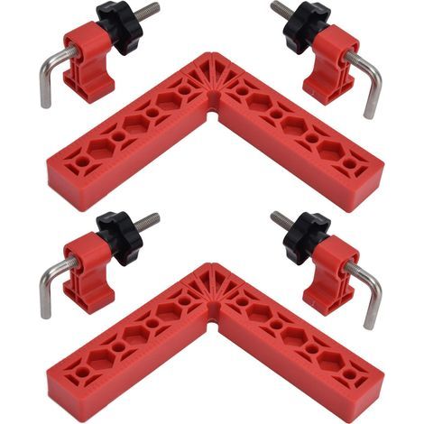 Pince d'angle de type L, outil de menuisier fixation précise équerre de positionnement à 90° pour cadres d'armoires pour l'assemblage de meubles(rouge) (1/5)