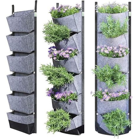 Sac de Jardinières de Jardin, Sac de Culture de Fleurs de Plantation fixé au Mur pour L'intérieur et L'extérieur (Noir) (1/5)