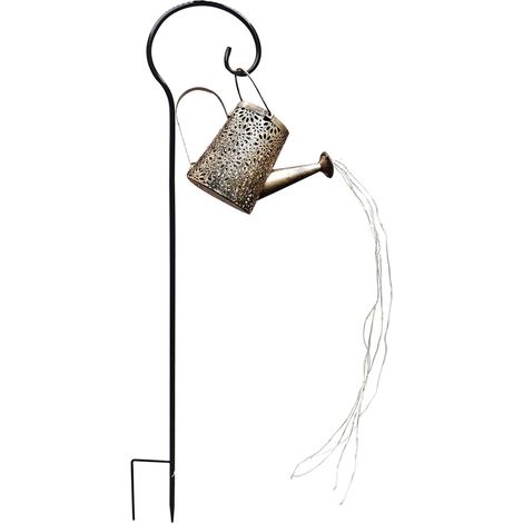 Lanterna solare per annaffiatoio Toivize - Ferro battuto giallo antico - Luce da giardino per esterni con proiezione 21,5x16 cm e gancio a forma di pastore (1/2)