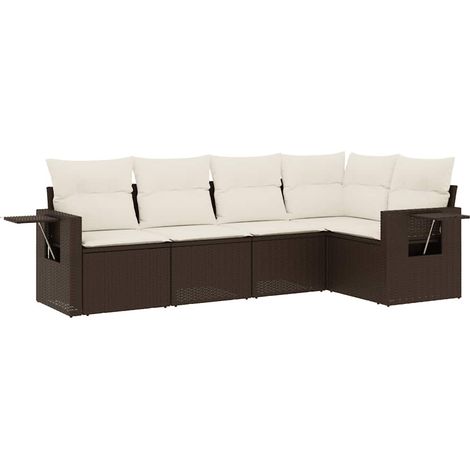 Set Divano da Giardino 5 pz Salotto da Giardino con Cuscini Marrone in Polyrattan (1/5)