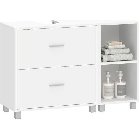 Mobile Sottolavabo Bagno con 2 Cassetti e Ripiani Aperti, in Legno, 90x30x60 cm, Bianco (1/5)