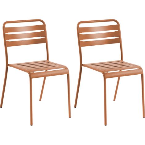 Conjunto de 2 sillas de jardín de metal sin reposabrazos apilables para terraza marrón Lefkada (1/5)